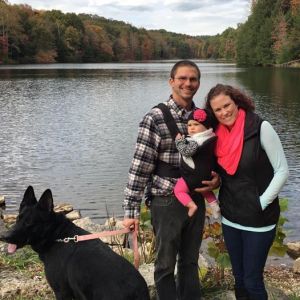 Salt Creek Banking Center Branch Manager Sarah Young is pictured this fall with her loves: Ben Lingo, their daughter Kinsley and her dog Schnelle.